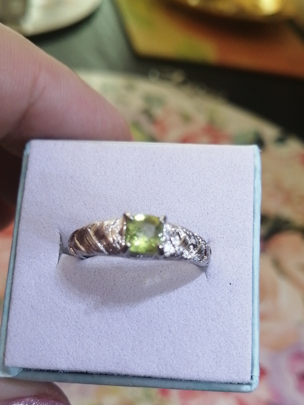 Delicate Peridot Silver Plated Adjustable Ring 6.5-8
